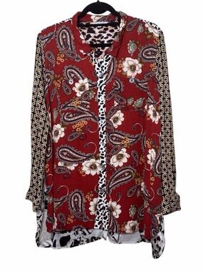 John Mark Long Mixed Print Boho Button Down Rayon & Viscose Blend Size Large